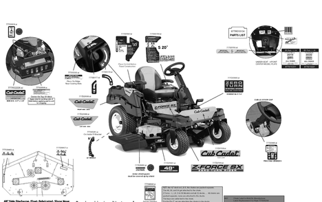 Label Map Diagram and Parts List for Z-FORCESX48KW (47RIDGJB010)(2020) Cub Cadet Lawn Tractor